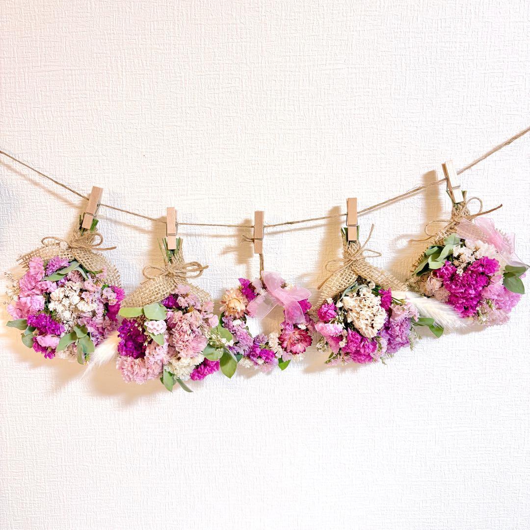 ドライフラワー スワッグ ガーランド ピンク 林檎 バラ