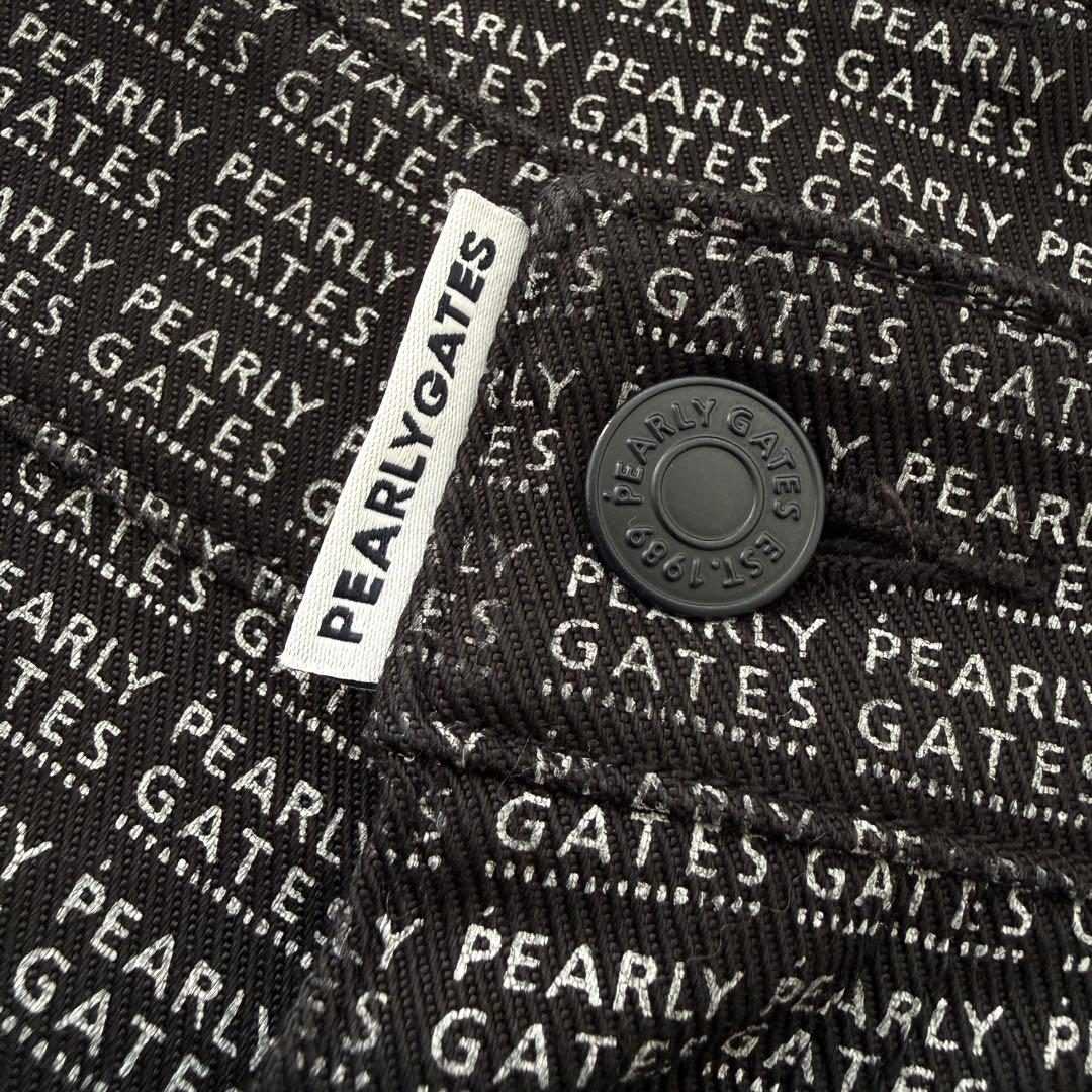 美品 パーリーゲイツ パンツ 総柄 黒 白 M〜L相当 コットン素材 4