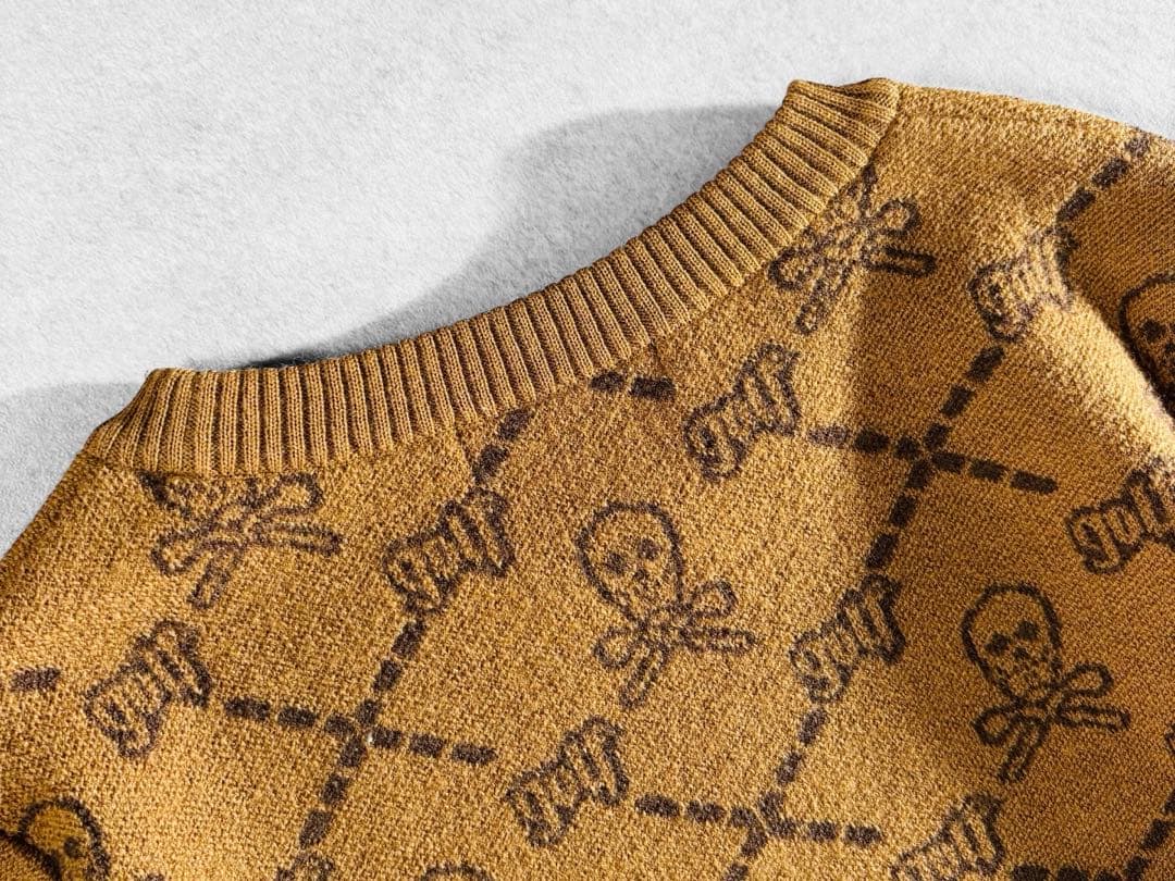 美品 MARK&LONA 縮絨ウール 総柄クルーネックニット 36 日本製