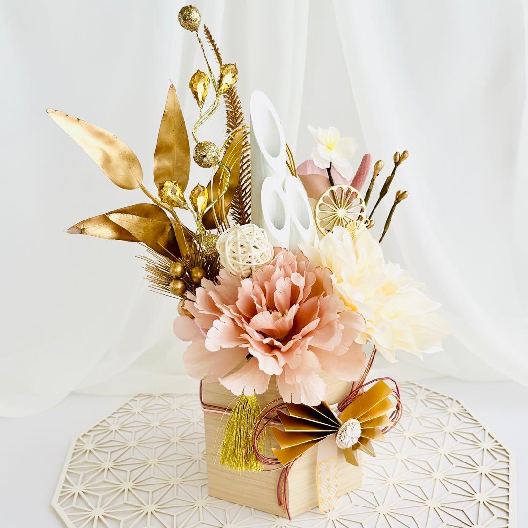 お正月飾り 門松 白 ピンク ゴールド ハンドメイド 特大 252