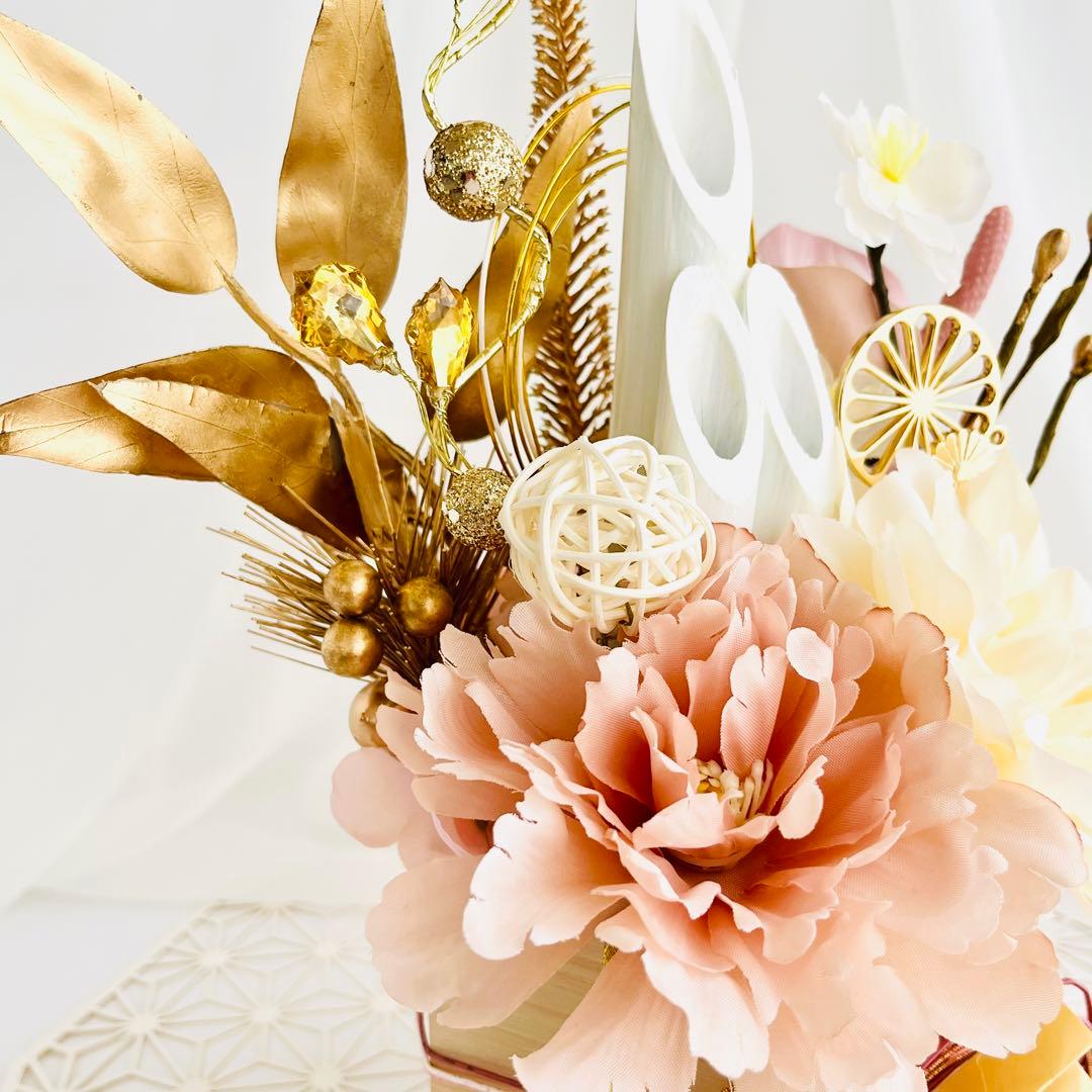 お正月飾り 門松 白 ピンク ゴールド ハンドメイド 特大 252