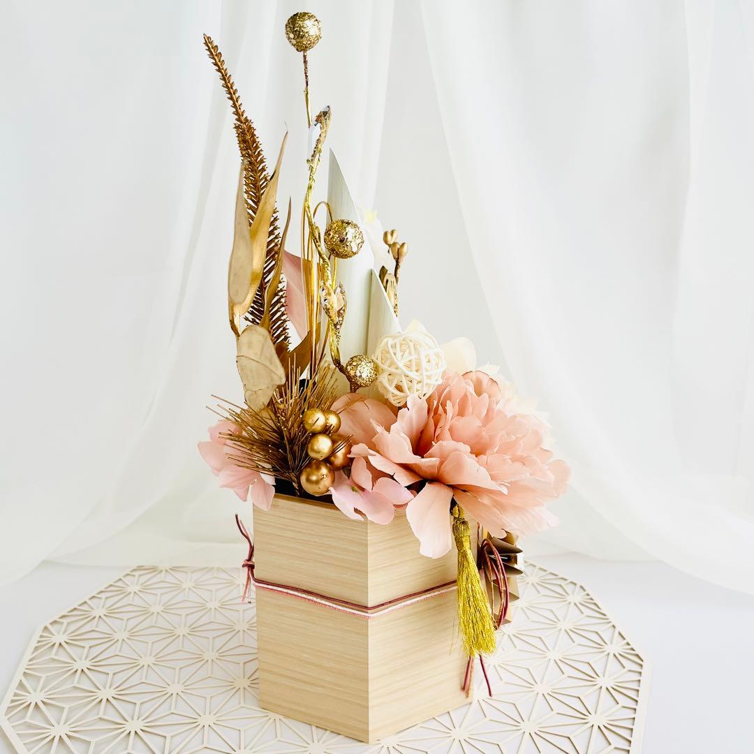 お正月飾り 門松 白 ピンク ゴールド ハンドメイド 特大 252