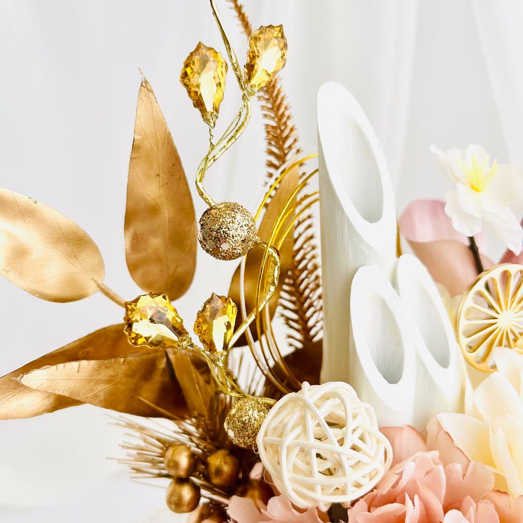 お正月飾り 門松 白 ピンク ゴールド ハンドメイド 特大 252