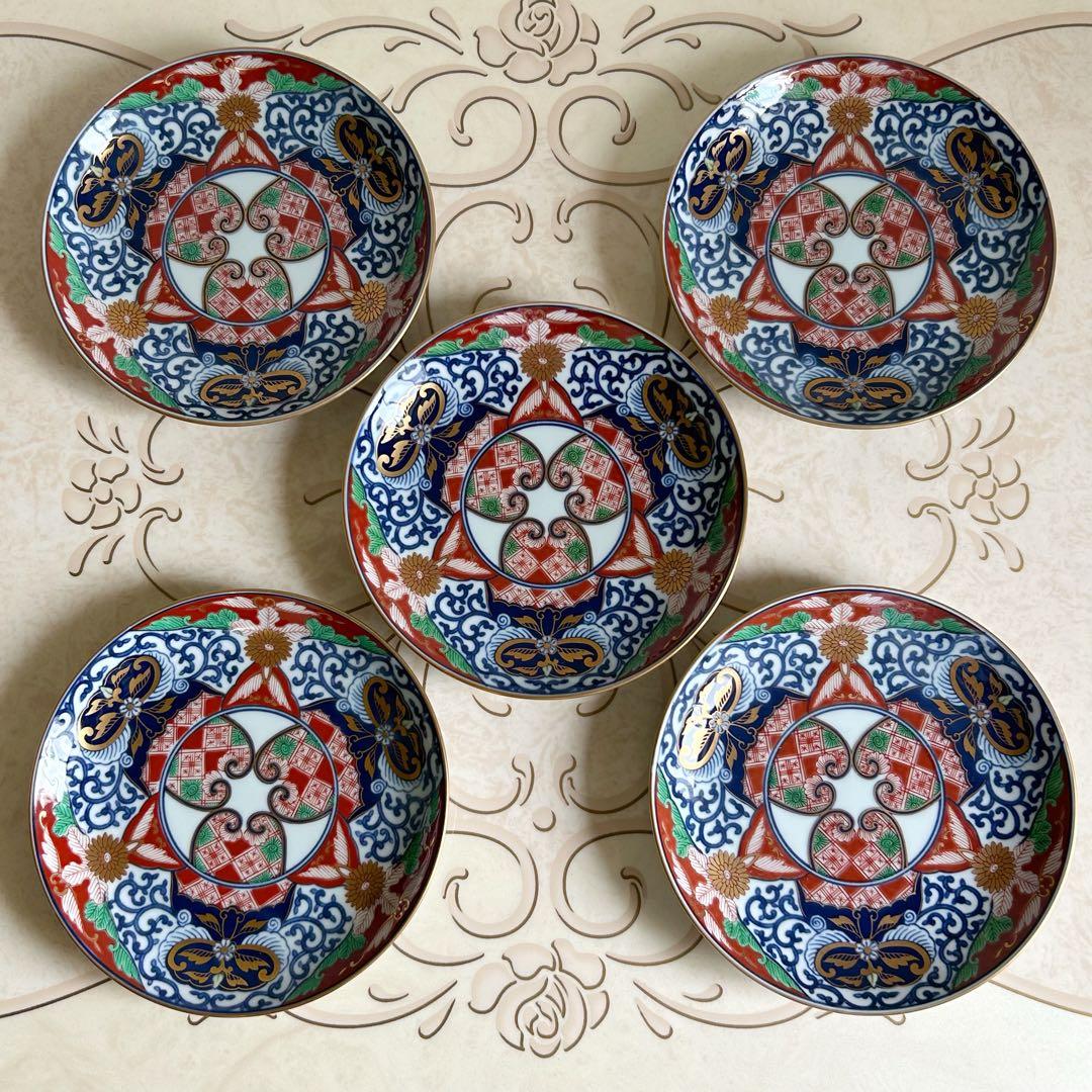 有田焼　賞美堂　其泉窯　金彩古伊万里　中皿揃　5枚　銘々皿　和皿　色絵　染錦