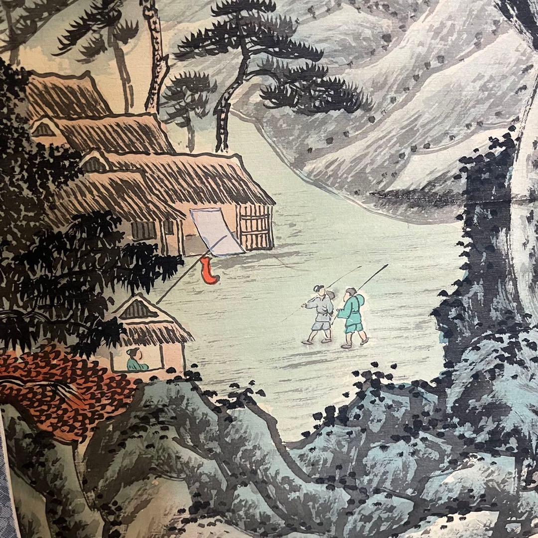 骨董 美術　掛け軸 中国掛け軸 中古品 古美術　山水画。王子辉画蒼翠凌天真跡