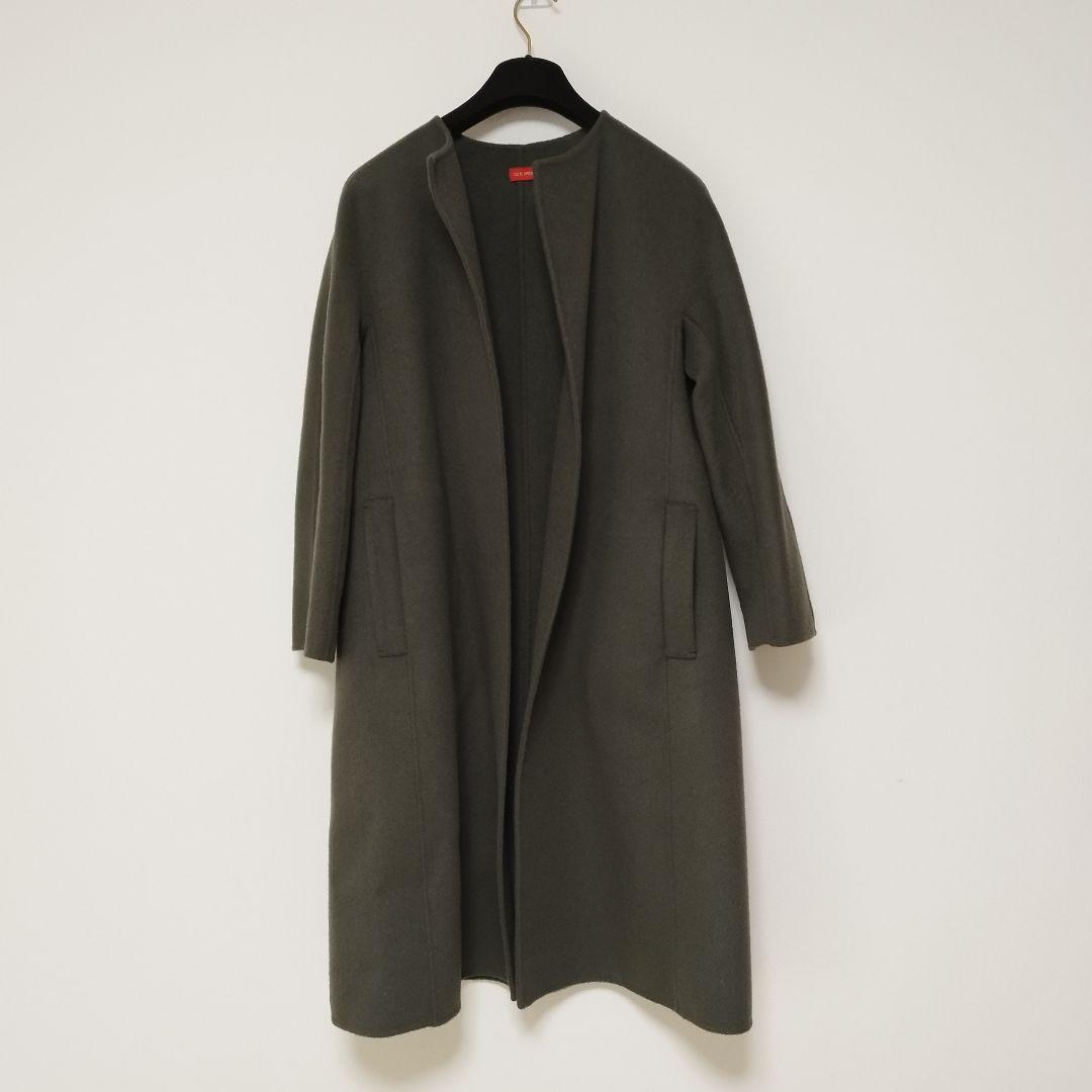 定価8.8万 デプレ ウールメルトンコート カーキ 34 ノーカラー