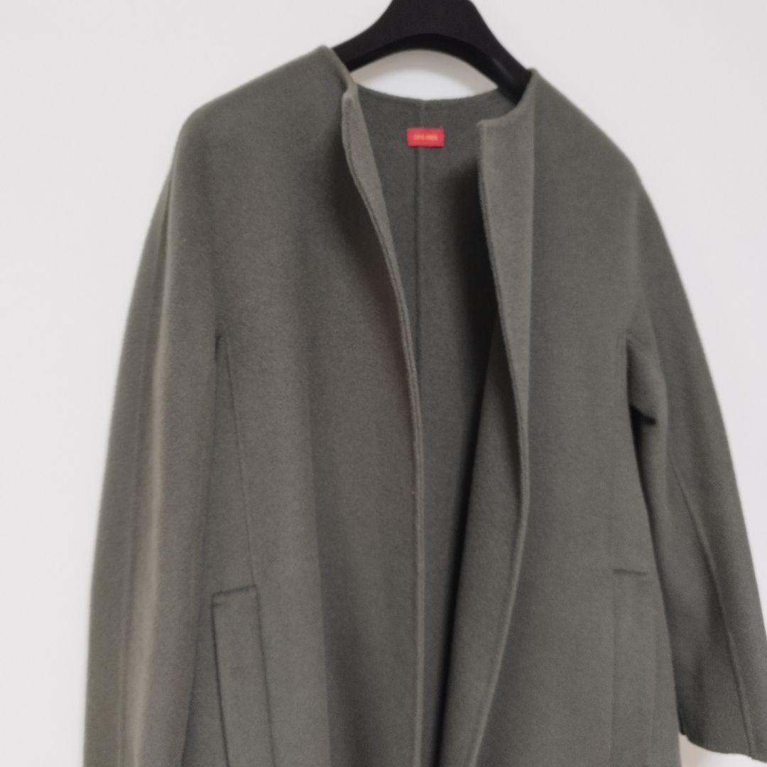 定価8.8万 デプレ ウールメルトンコート カーキ 34 ノーカラー