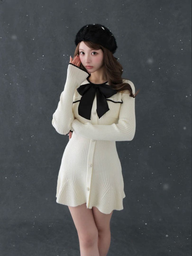 m.me.eme エムミーエメ クラシカルリブニットミニ ワンピース