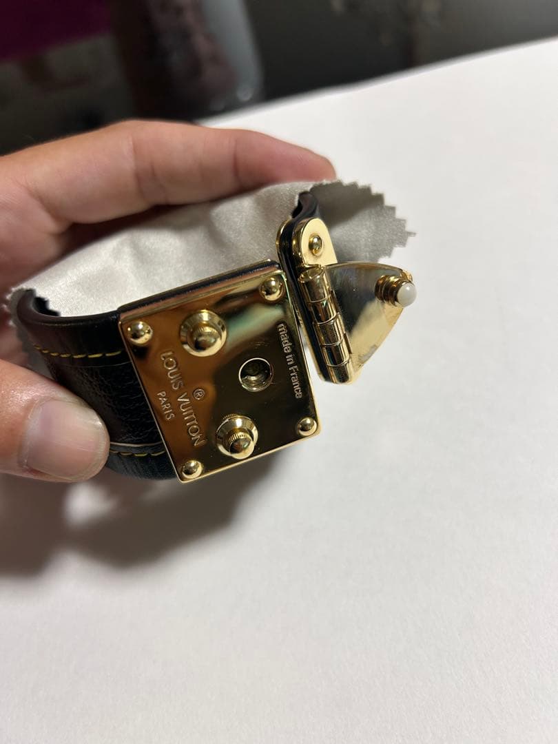 中古美品】ルイ・ヴィトン ブラスレ セリュールM92750バングル 黒革