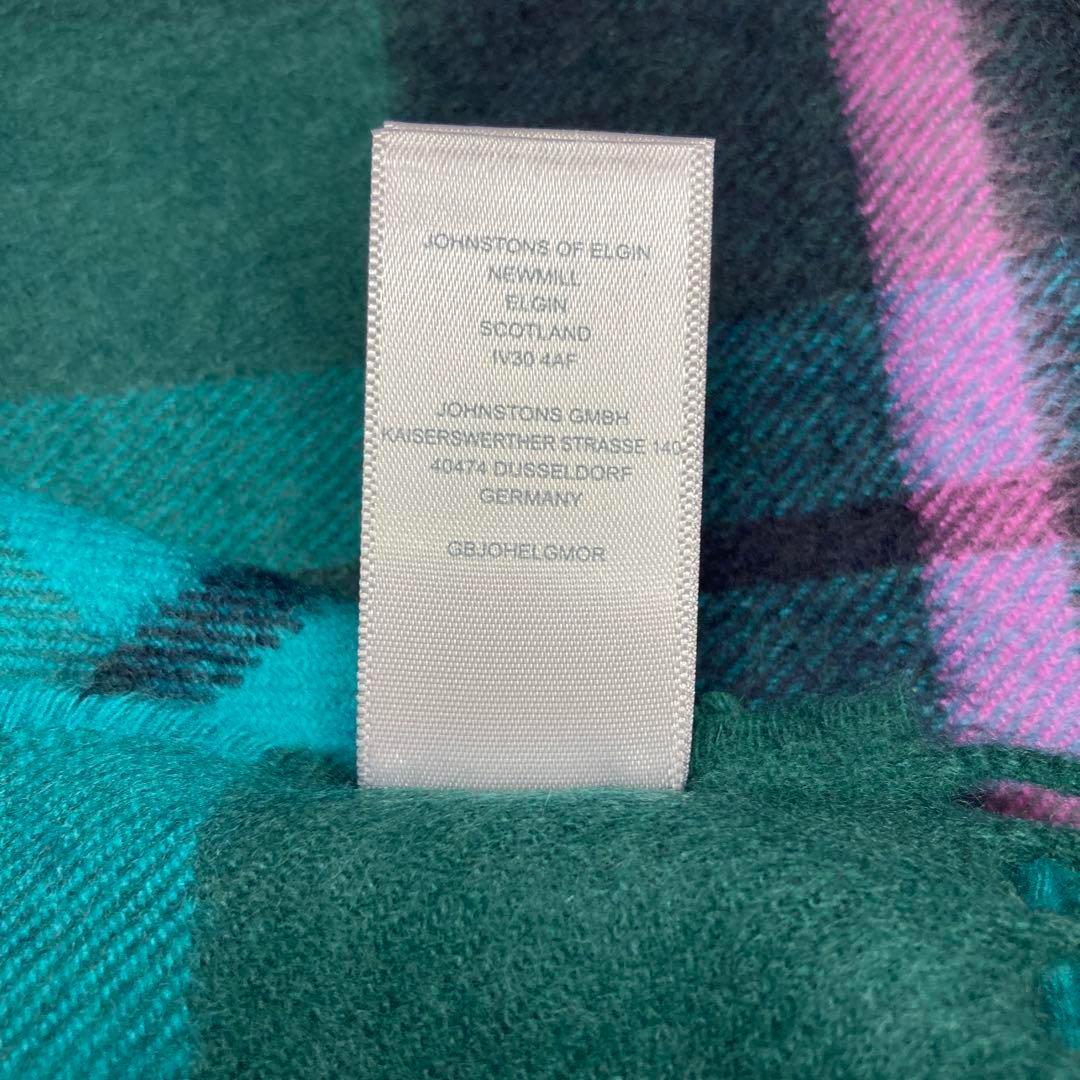 新品 ジョンストンズ カシミヤ100％ 大判ストール グリーン チェック