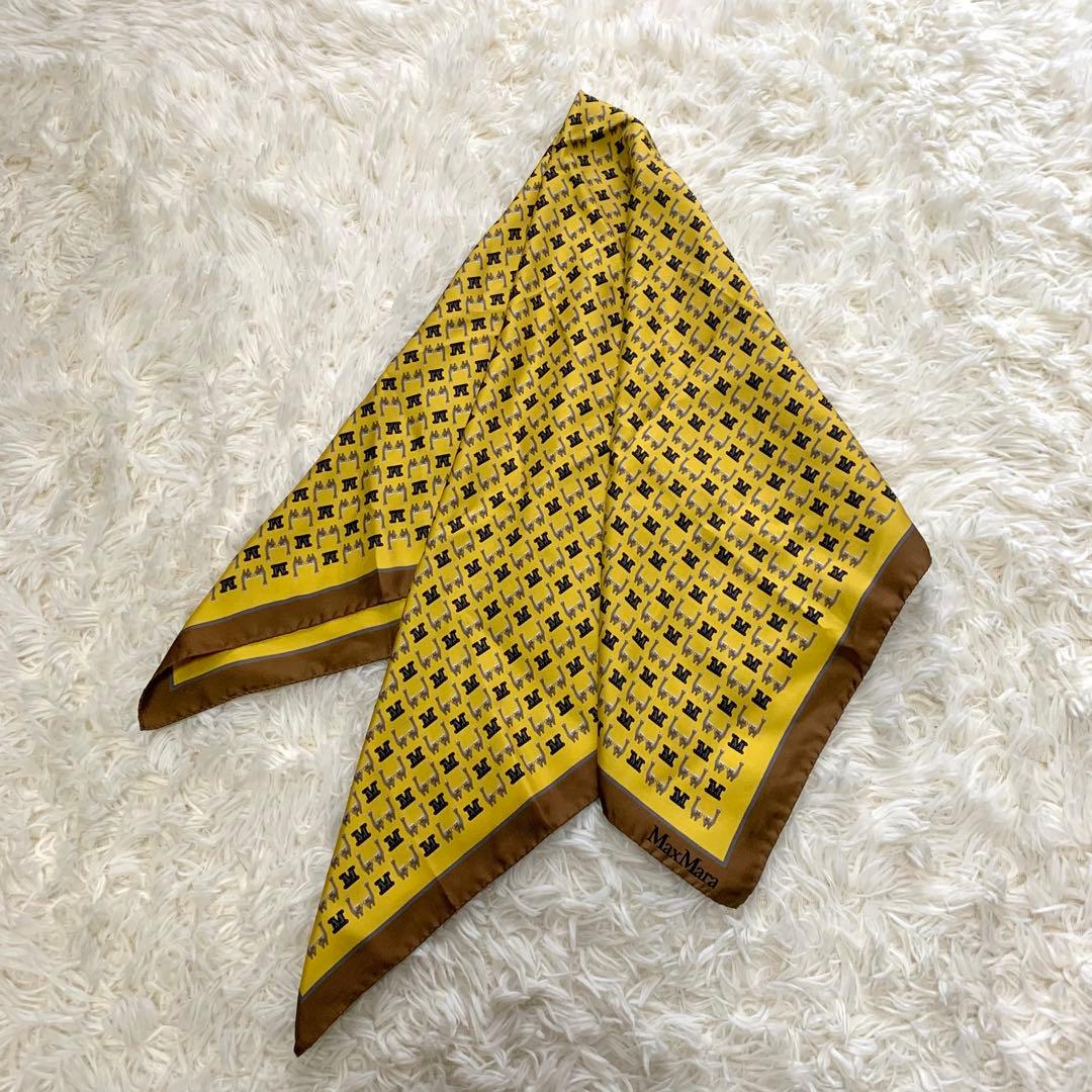 【超美品】 マックスマーラ ピュアシルク スカーフ アルパカ ロゴ 現行品