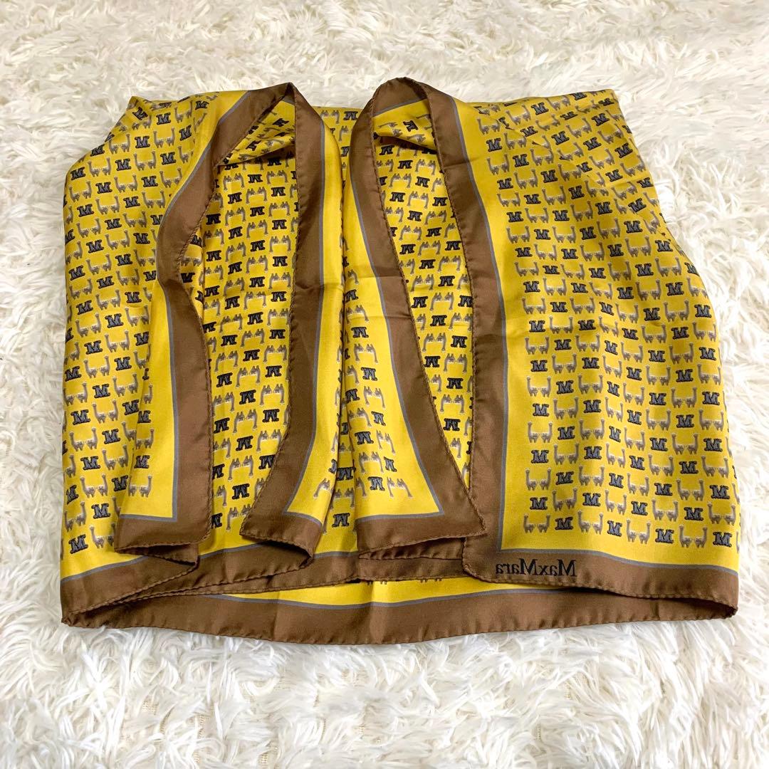 【超美品】 マックスマーラ ピュアシルク スカーフ アルパカ ロゴ 現行品