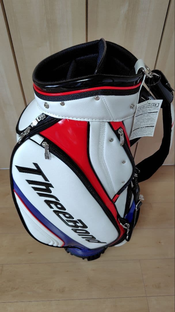 申ジエモデル　　ThreeBond キャディバッグ ホワイト/レッド/ブルー