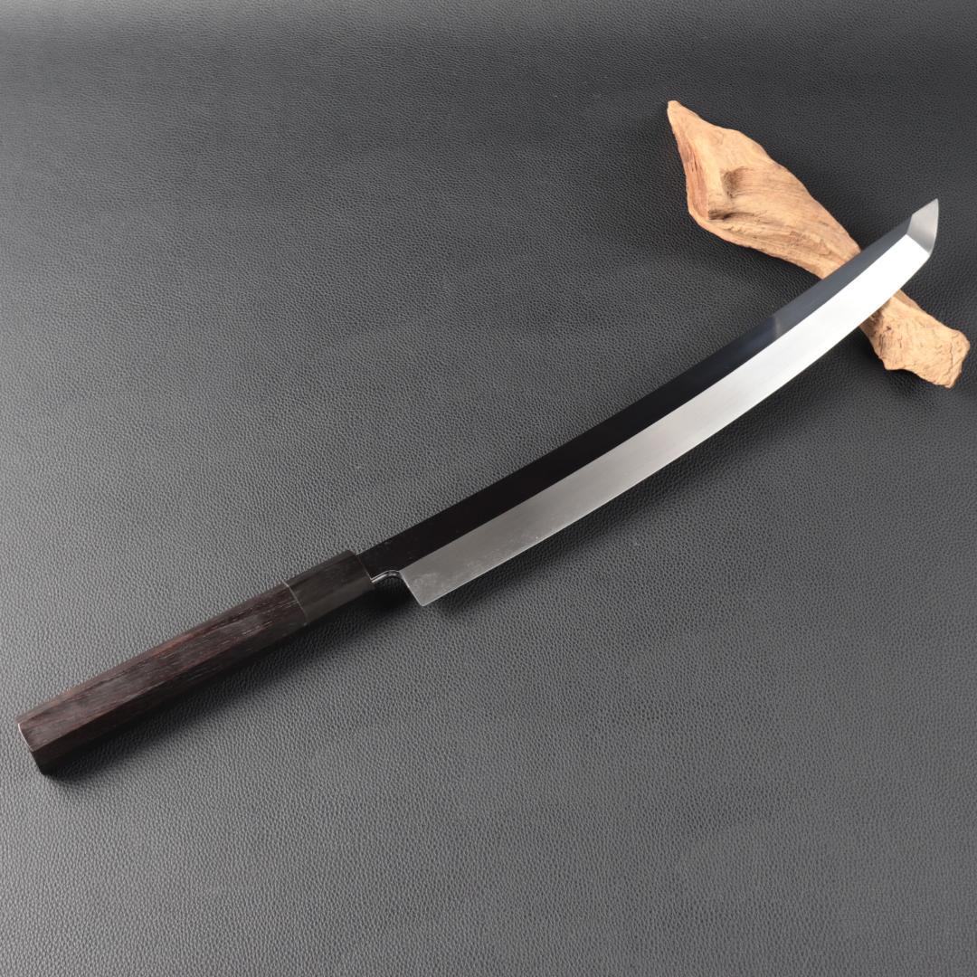 10968鬼反り先丸包丁尺二鏡面仕上げ刺身包丁 刃は究極の切れ味黒檀黒