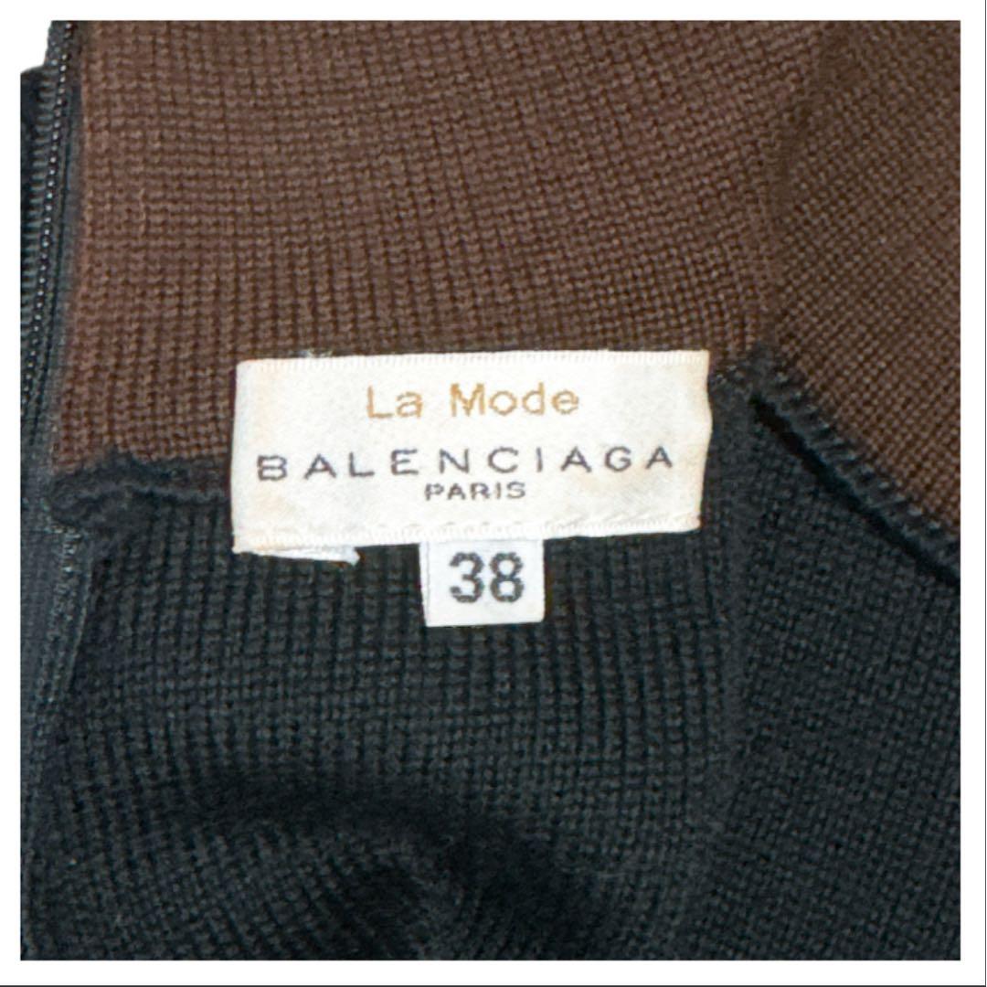 美品【バレンシアガ】ウール100% ハイネック ニットワンピース 38 日本製