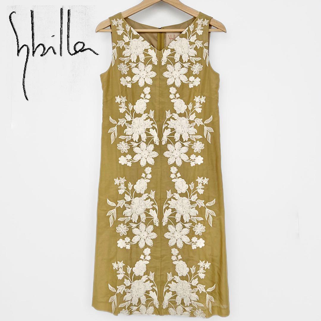 未使用タグ付 Sybilla シビラ レース刺繍 シルク ワンピース L