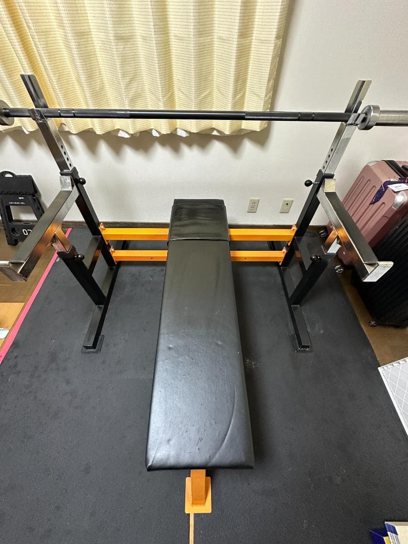《引取》モリヤ製ベンチプレス台　 バーベル（オリシャ）・プレート・プレートラック