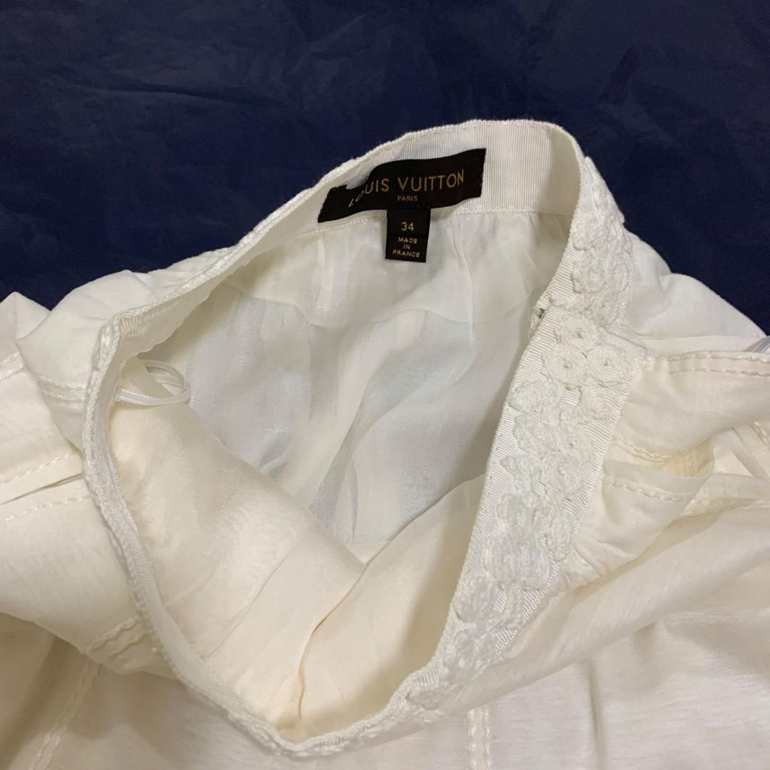 良品✨ルイヴィトン レース 刺繍 フレアスカート 白 ホワイト 34 S
