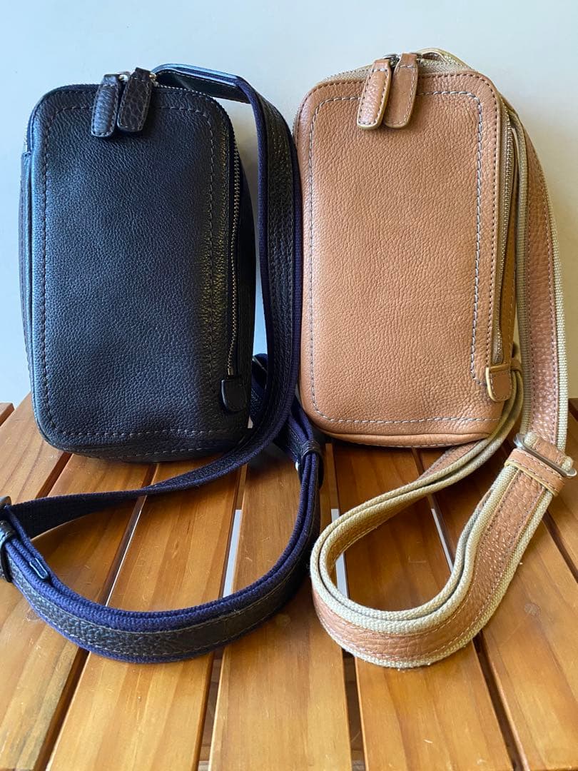 土屋鞄 トーンオイルヌメ ボディポシェット（ミッドナイト、ブラウン