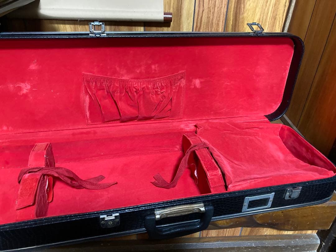 ち*ろ様 三線 本体 蛇皮 黒と金　人口革　ケース　鍵付き