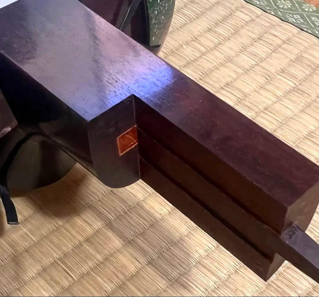 津軽三味線　高級紅木 金細 綾杉胴 鼈甲 津軽塗胴掛 両面新皮　美品