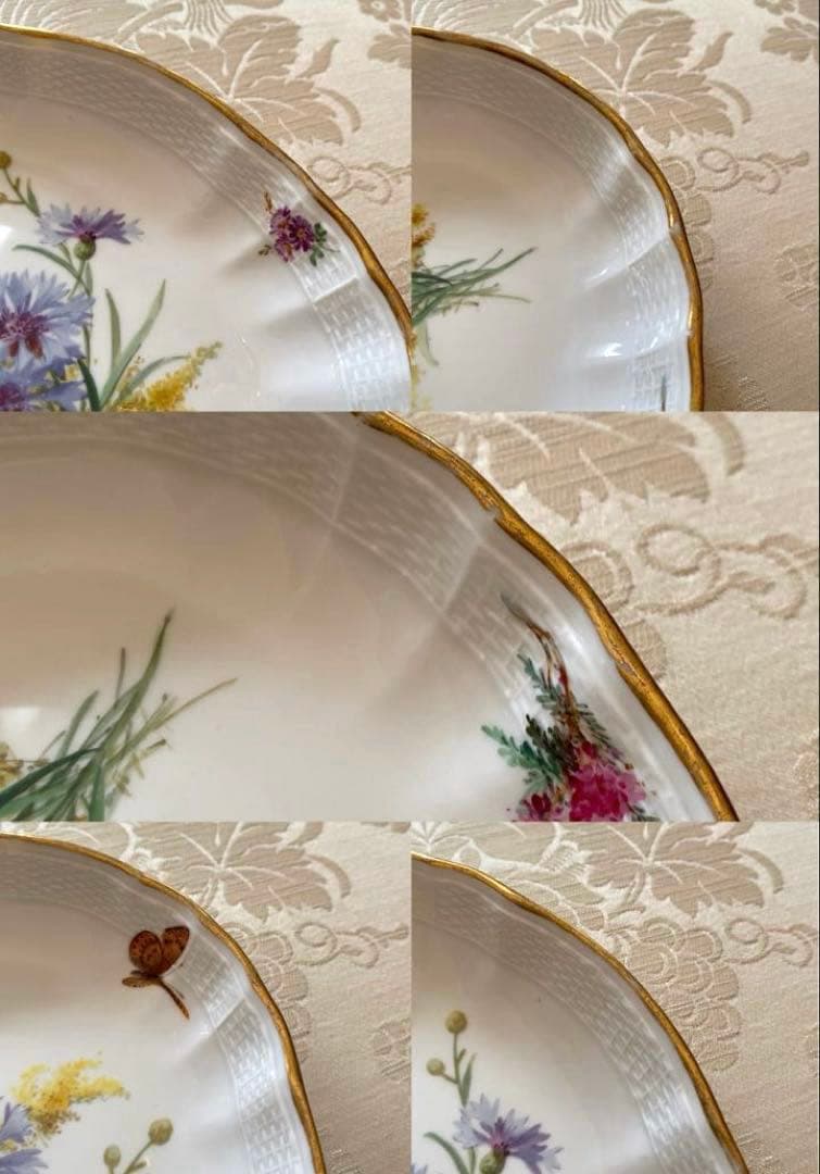 古マイセン】印象主義 自然主義 ②／楕円深皿 プレート 「花と蝶