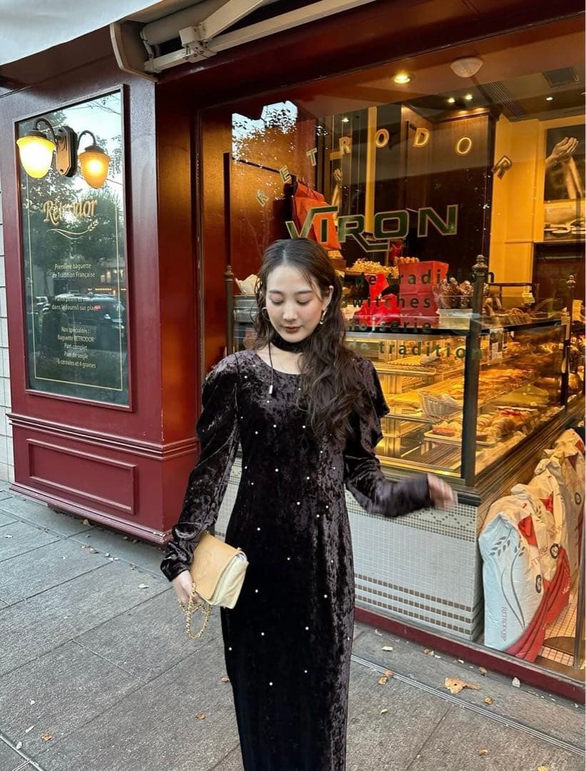 pearl glow velour dress チョーカー付　即日発送！