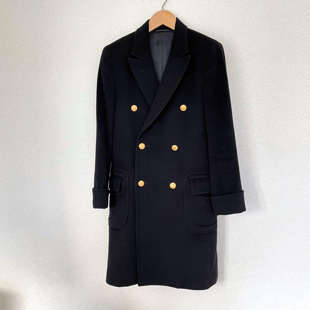NEWYORKERカシミヤ混ICHITEKI紺色金ボタンダブルチェスターコート
