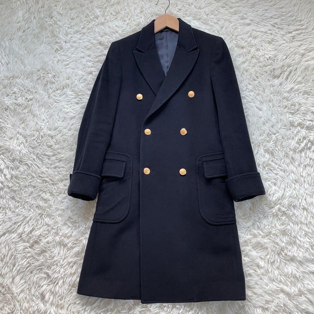 NEWYORKERカシミヤ混ICHITEKI紺色金ボタンダブルチェスターコート