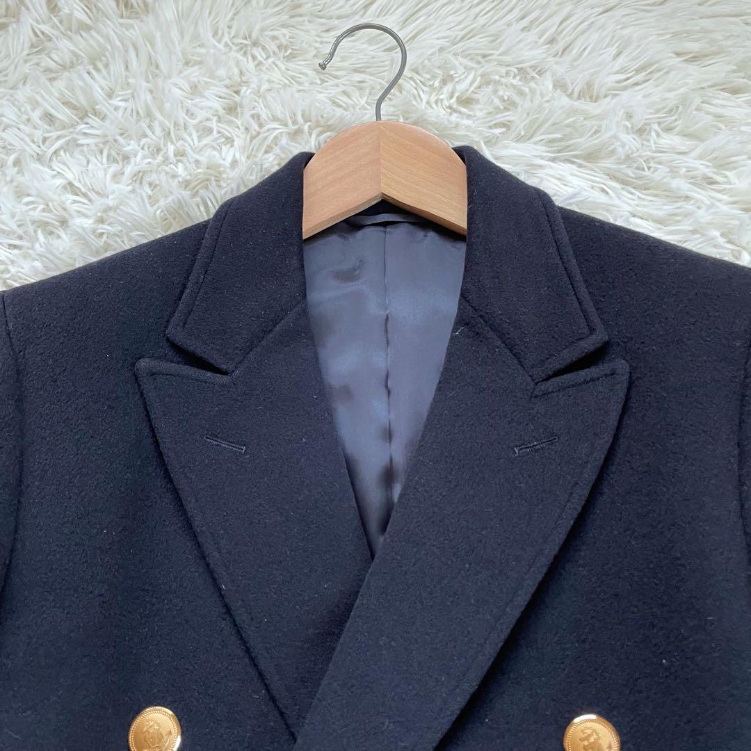 NEWYORKERカシミヤ混ICHITEKI紺色金ボタンダブルチェスターコート