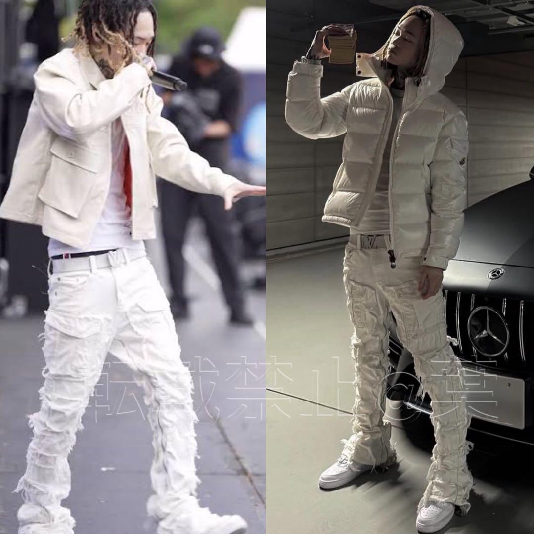 valabasasバラバサス クラッシュリペアスキニーフレアデニム ホワイト30