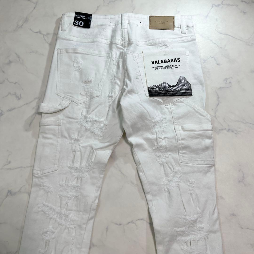 valabasasバラバサス クラッシュリペアスキニーフレアデニム ホワイト30