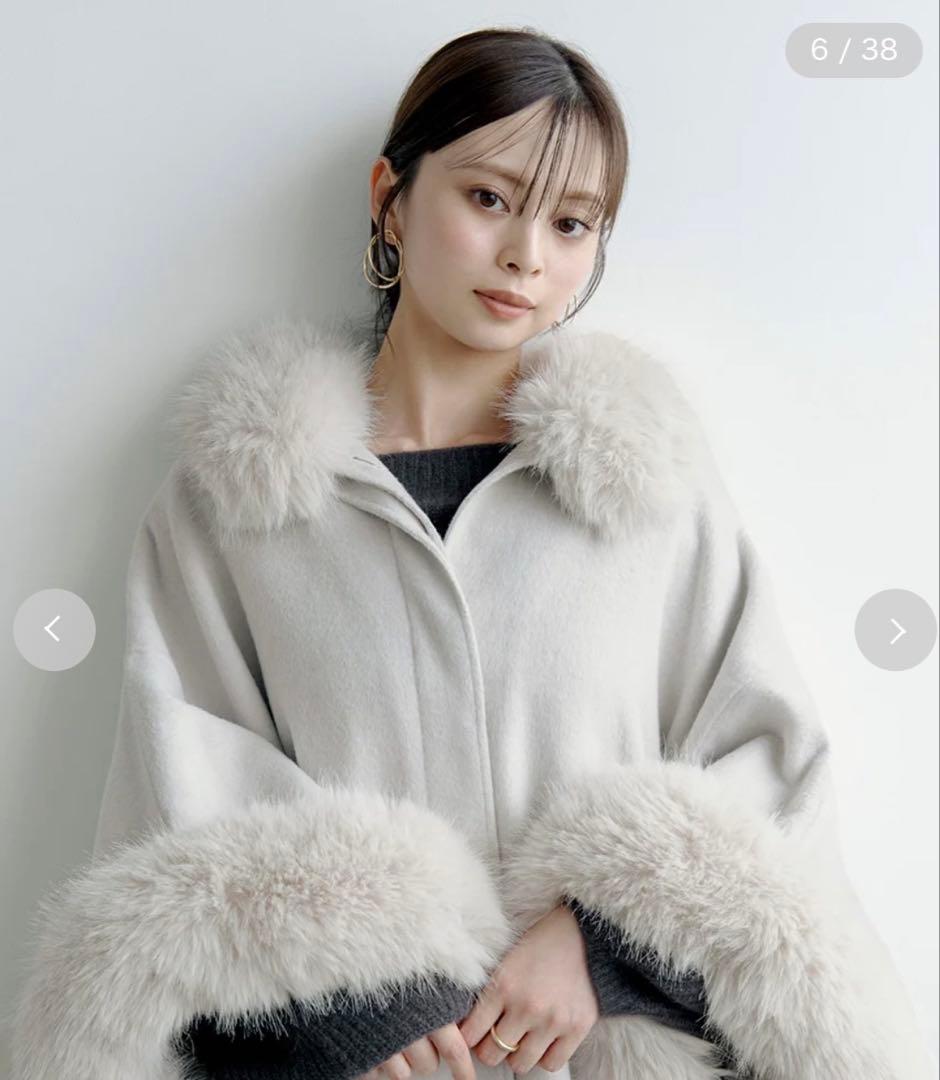 2024 ファー付きミドルケープコート アイボリー 1度のみ着用