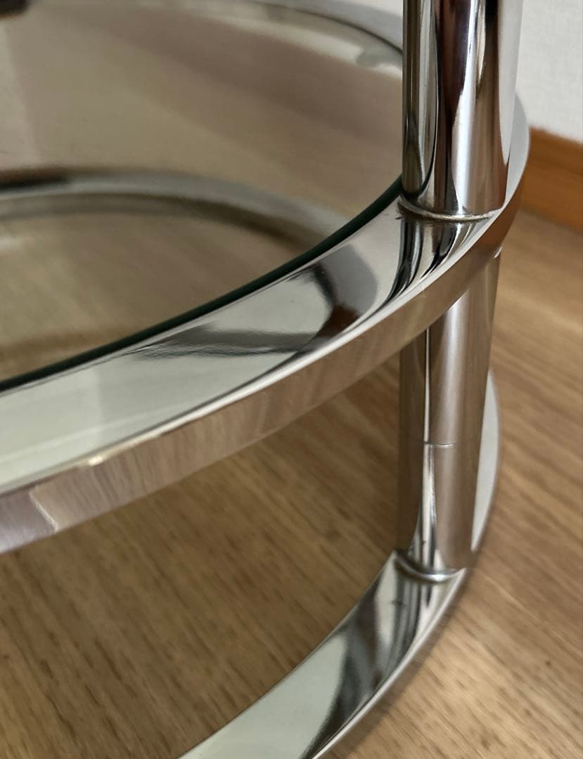 ミッドセンチュリー　北欧ラウンドテーブル3段ガラススライドテーブル☆たのメル便