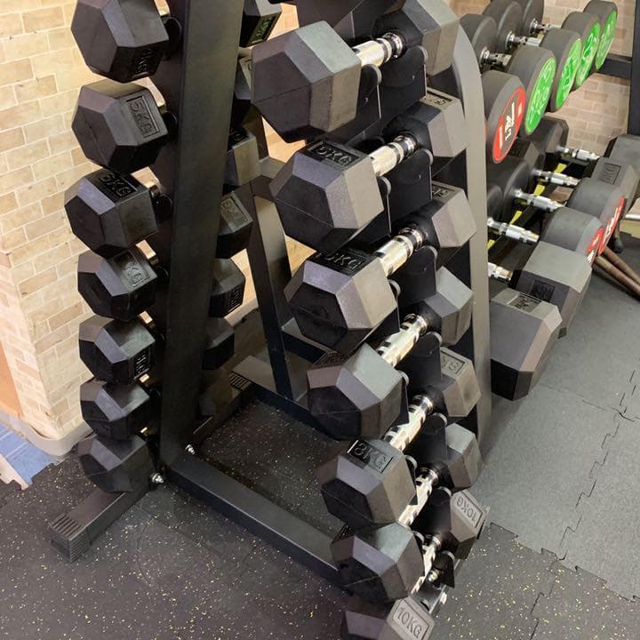 ダンベルスタンド& ヘックスラバーダンベル　1kgから10kg