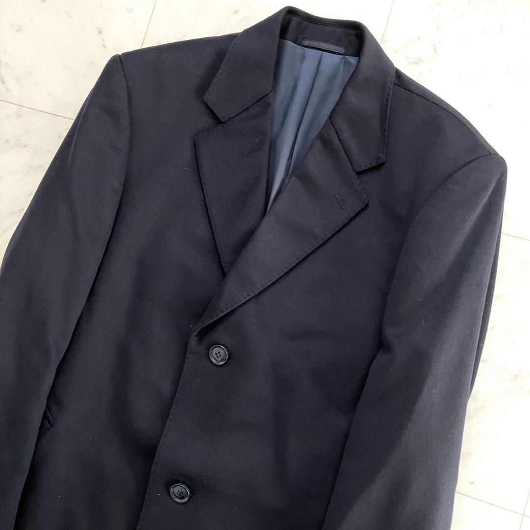 美品 ピュアカシミヤ100% ロングコート 濃紺 2L マキシ丈