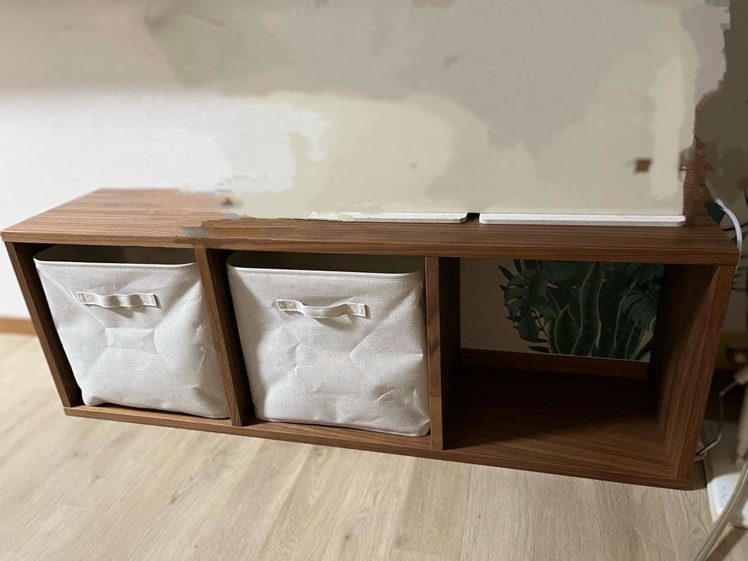 無印良品　スタッキング　シェルフ　3段木製ラック 収納ボックス2個付き ブラウン