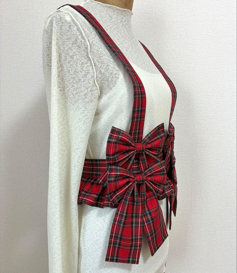 ビッグリボンハーネス　赤タータンチェック [ハンドメイド]