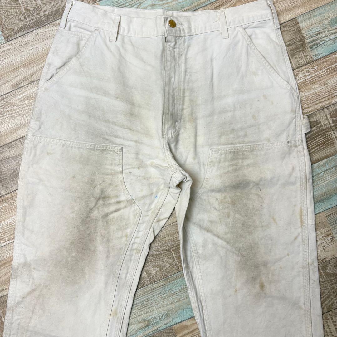 雰囲気抜群 USA製 carhartt ダブルニー ホワイト NAT W38