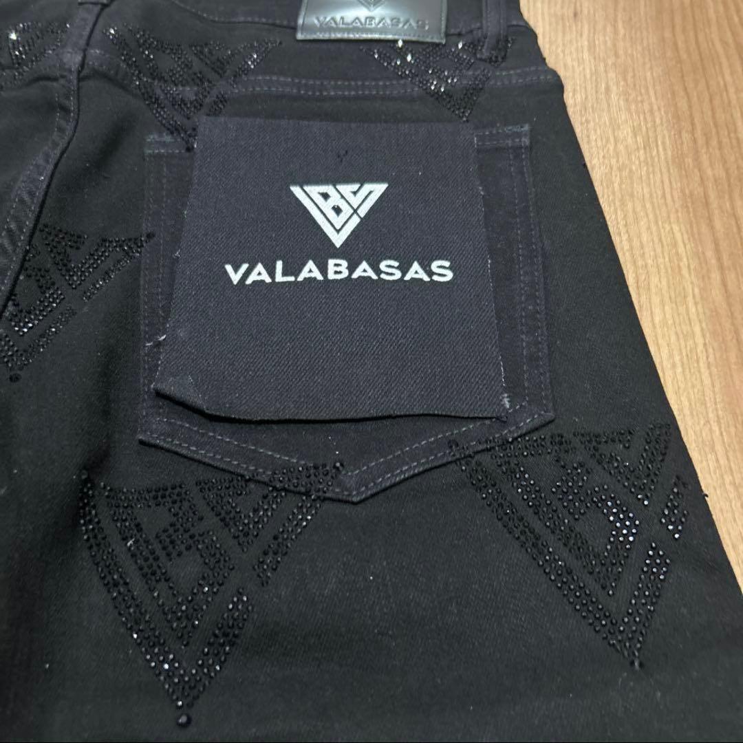 【新品未使用】valabasas ブラックフレアラインストーンデニム30