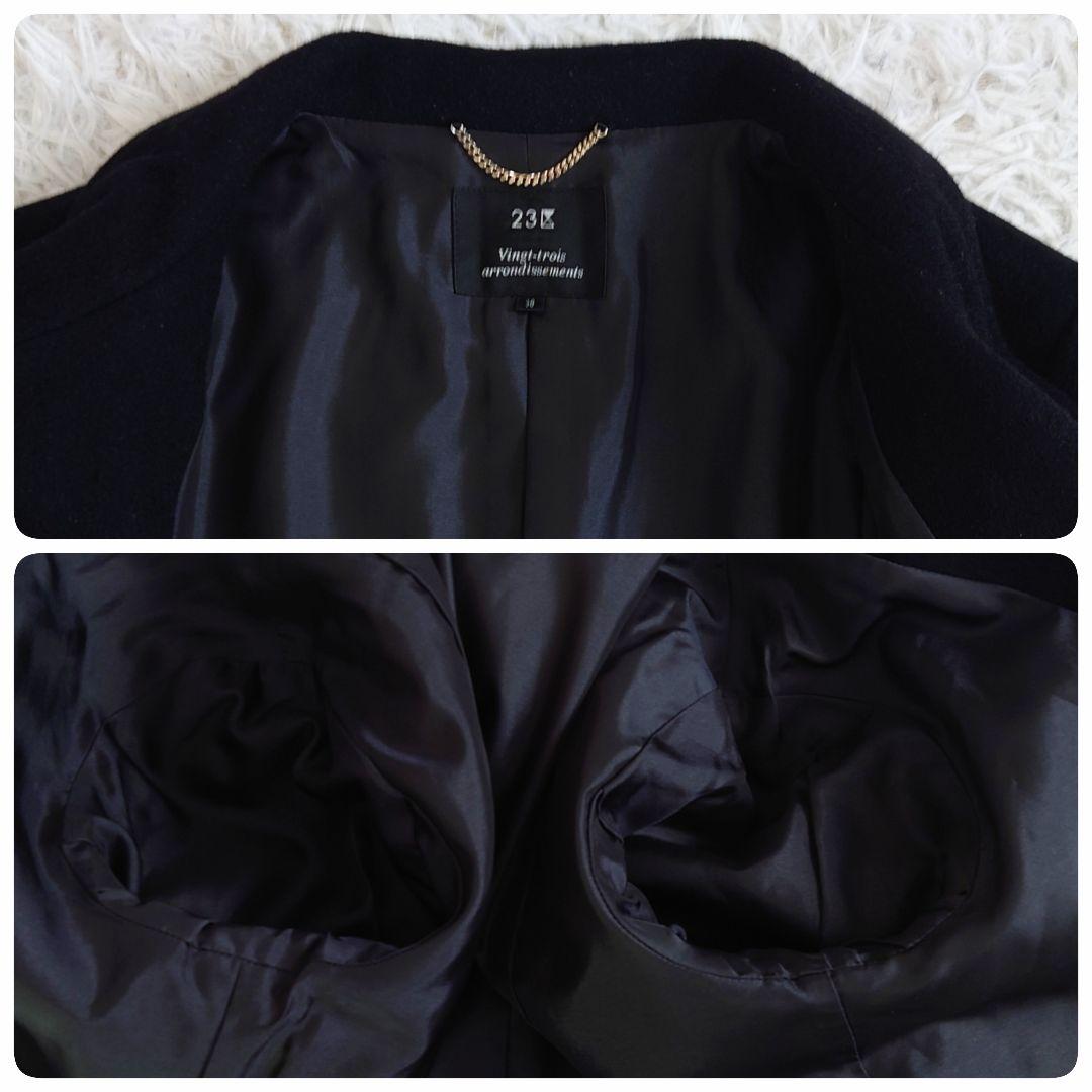 高級カシミヤ100%　23区　スタンドカラーコート　Aライン　黒　38