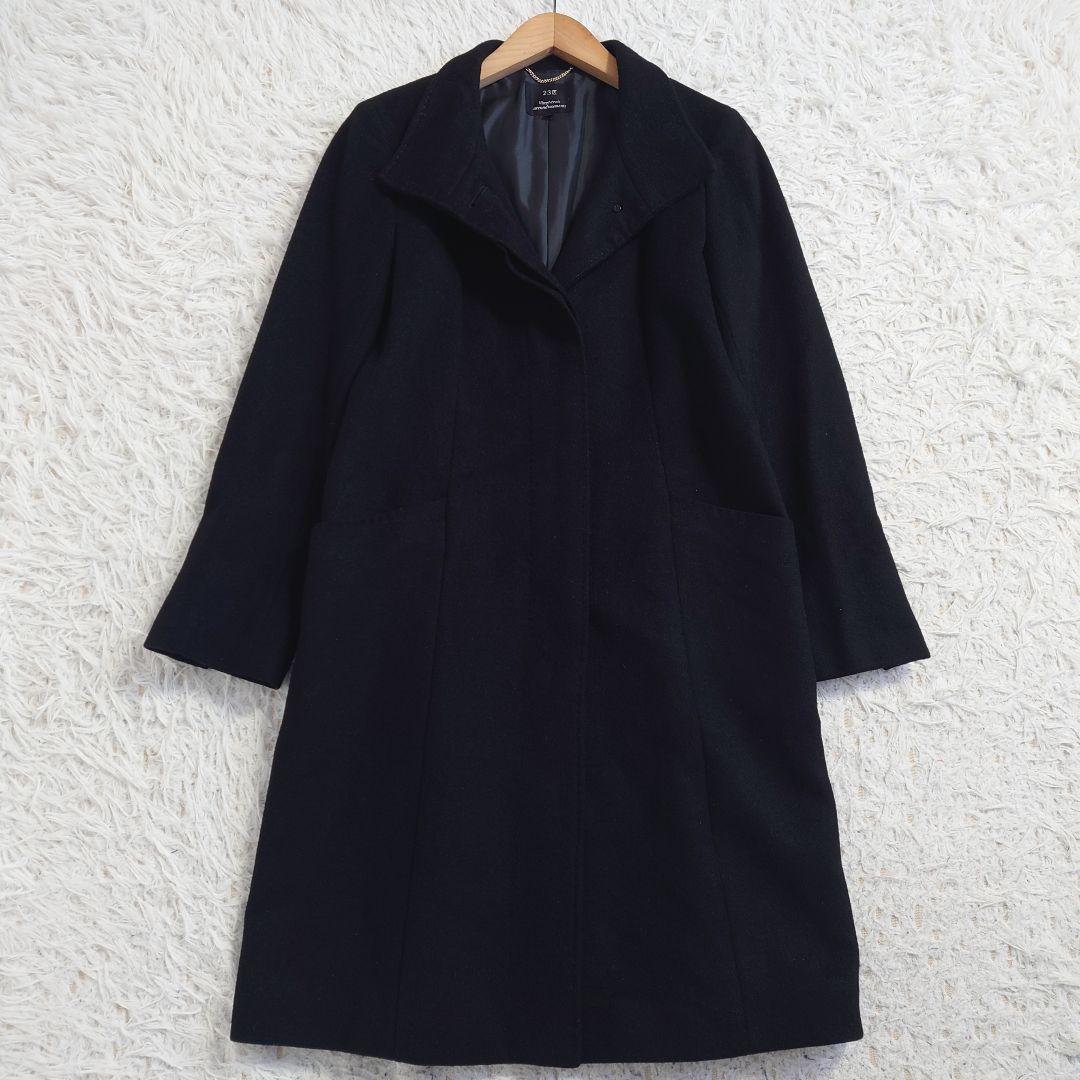 高級カシミヤ100%　23区　スタンドカラーコート　Aライン　黒　38
