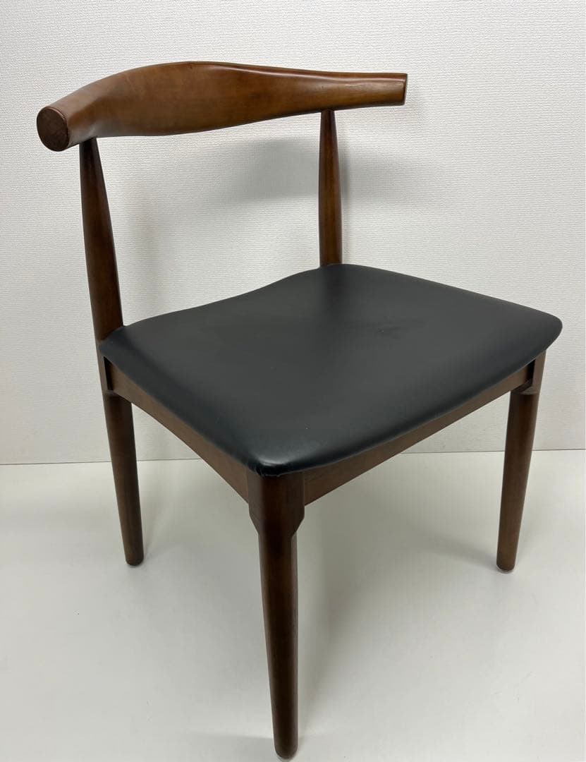 デザイナーズチェア 木製 ダイニングチェア ウッドチェア PU座面 ブラウン