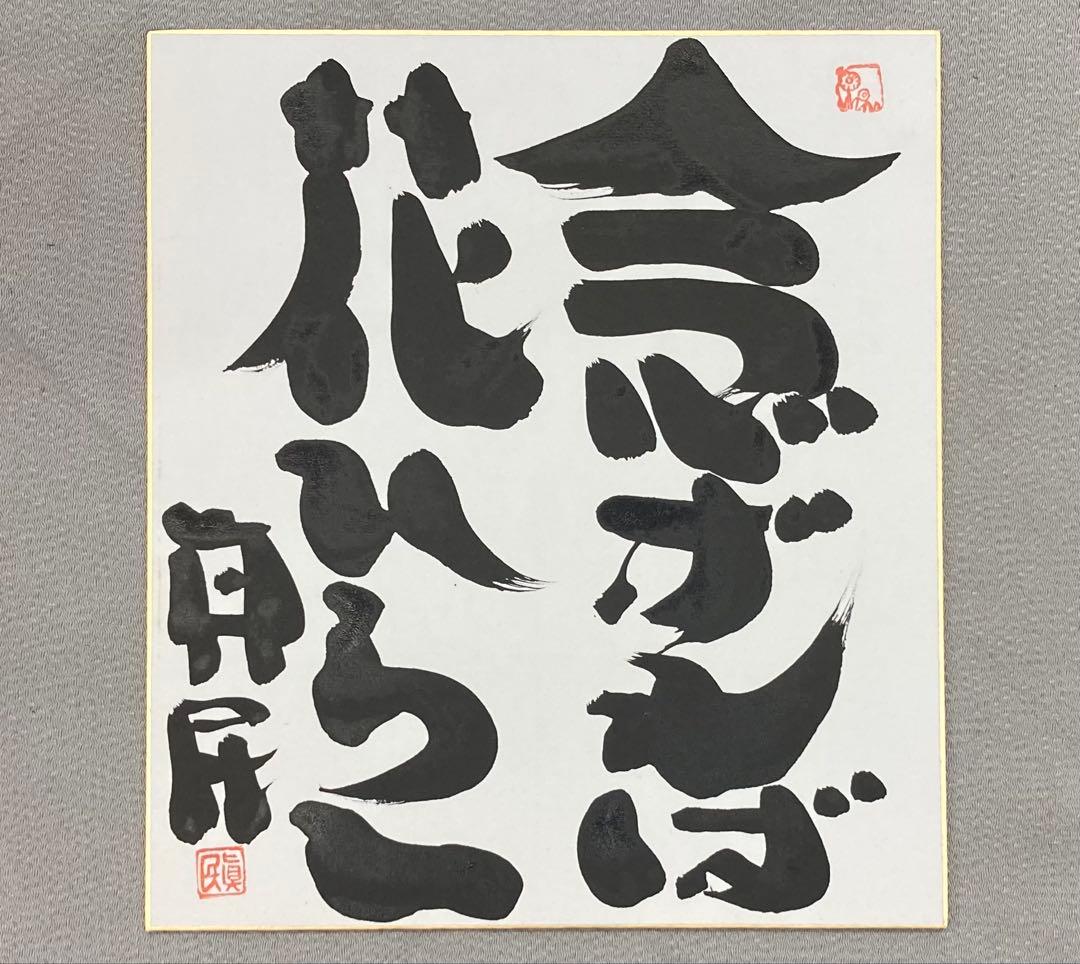 B358s 色紙額「念ずれば花ひらく」坂村真民筆 詩人 たんぽぽ堂 愛媛