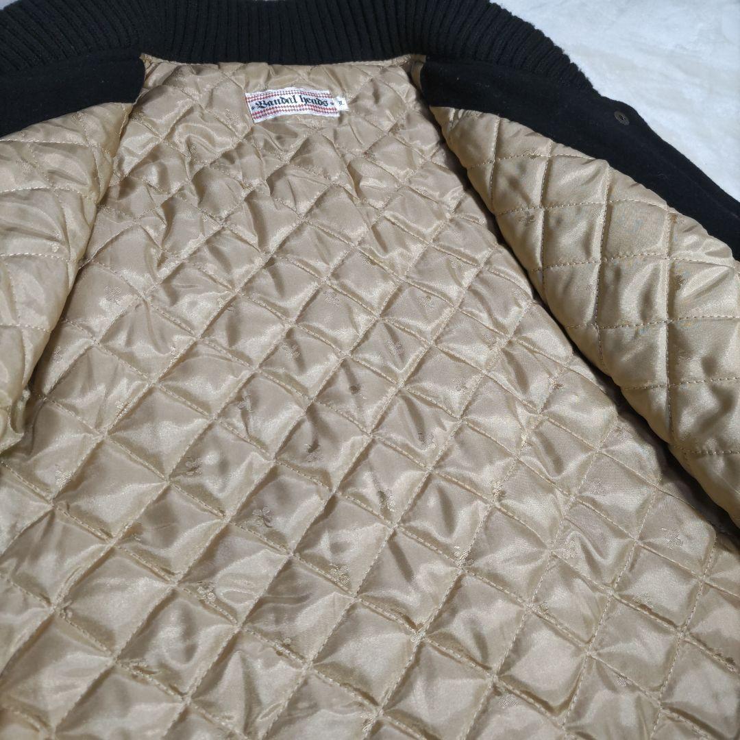 スタジャン　本革　切り替え　刺繍　ブラック　L