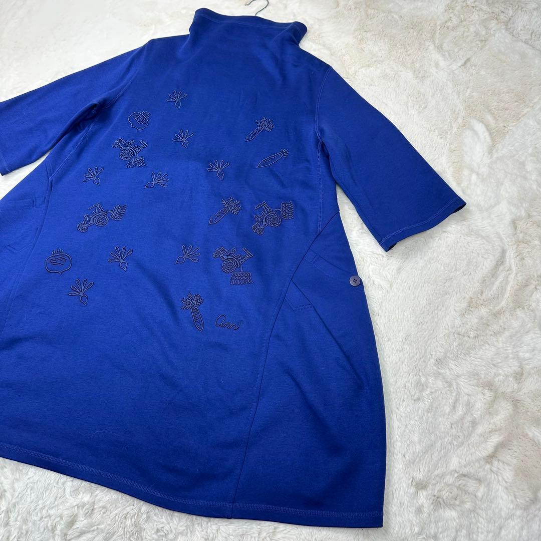 ✨美品✨Ann吉 野菜 ロゴ 刺繍 タートル スウェット ワンピース 青 38