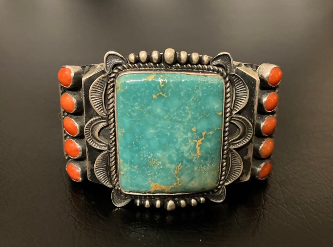 NAVAJO 故カークスミスKirk Smithターコイズ&コーラルバングル