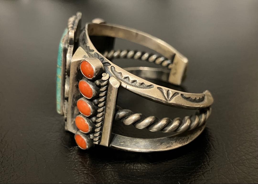 NAVAJO 故カークスミスKirk Smithターコイズ&コーラルバングル