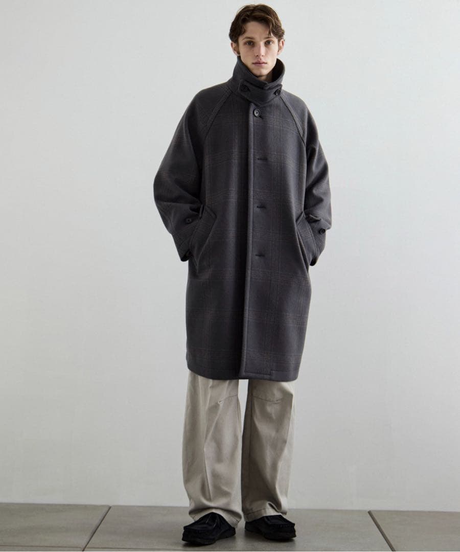 Super140s メルトンオーバーサイズバルカラーコート【チェック柄】