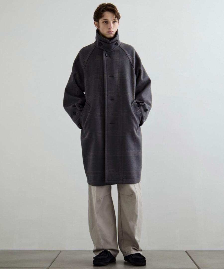 Super140s メルトンオーバーサイズバルカラーコート【チェック柄】
